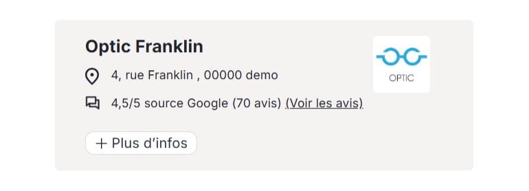 Exemple d’encart type Annuaire, dans la liste des opticiens