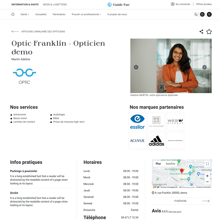 Exemple de fiche annuaire avec toutes les options